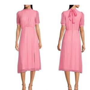 Julia Jordan 12 Midi Dress Pink Chiffon Swiss Dot Short Sleeve Cottagecore NEW